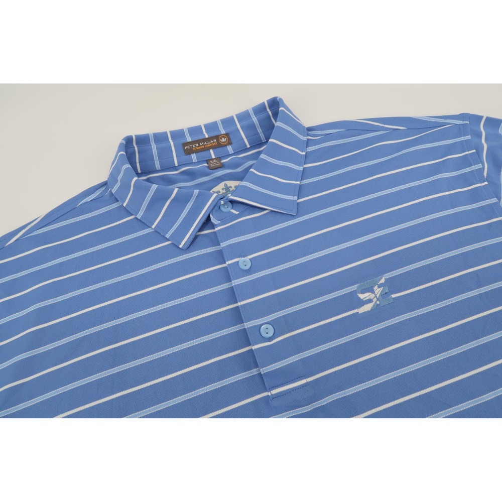 Peter Millar Summer Comfort Polo Shirt Mens XXL Blue‎ Striped Short Sleeve 2XL